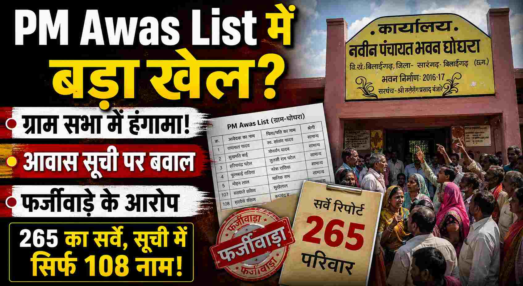 Bilaigarh News : बिलाईगढ़: पीएम आवास प्लस 2.0 की सूची में गड़बड़ी का आरोप, ग्रामीणों का विरोध, जांच की मांग