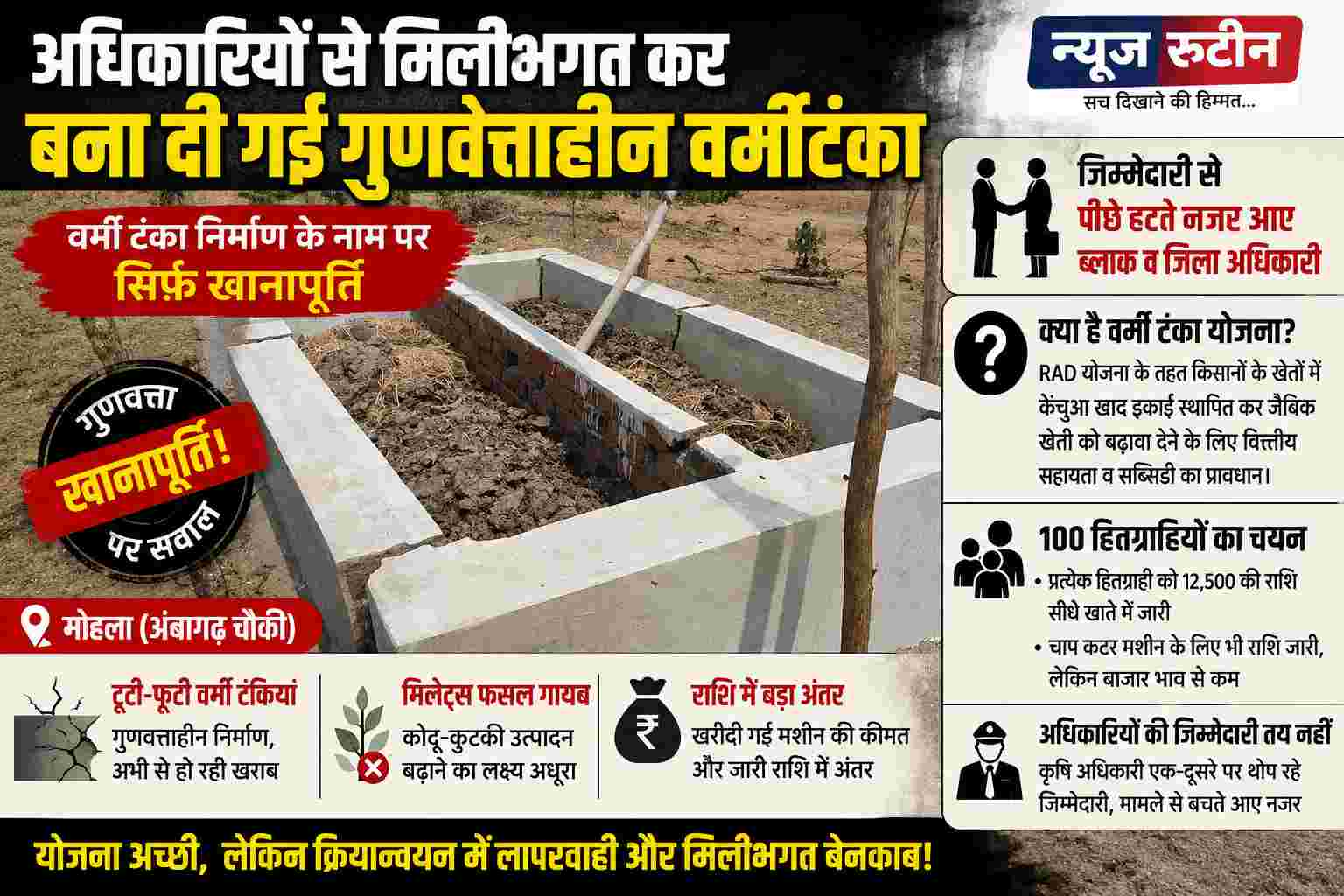 Mohla News : अंबागढ़ चौकी में वर्मी टंका निर्माण पर सवाल, गुणवत्ता और अधिकारियों की जवाबदेही पर उठे गंभीर आरोप