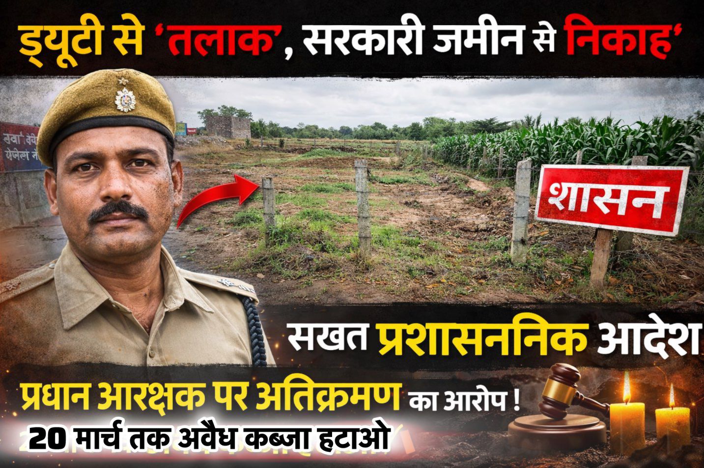 Sarguja news : अम्बिकापुर: सरकारी जमीन पर प्रधान आरक्षक का अवैध कब्जा—20 मार्च तक अल्टीमेटम, नहीं तो बुलडोजर एक्शन