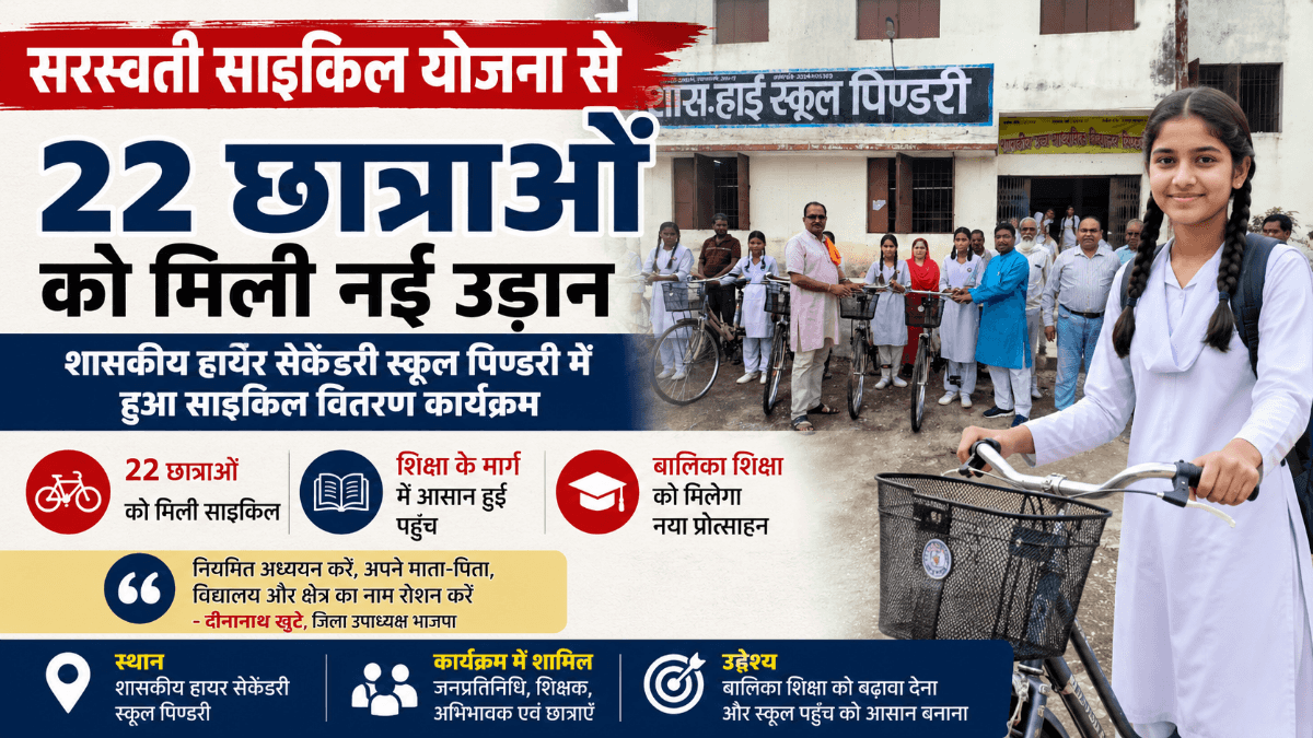 Sarangarh News : सरस्वती साइकिल योजना: पिण्डरी स्कूल की 22 छात्राओं को मिली निःशुल्क साइकिल, शिक्षा को मिलेगा नया बल