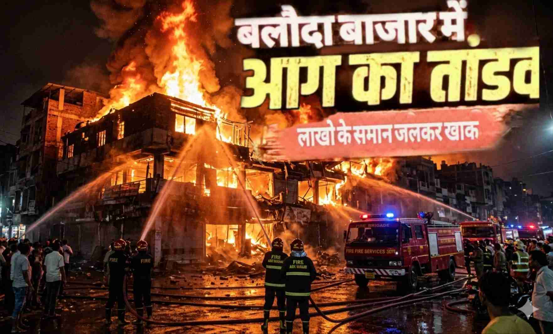 Balodabazar news : हटरी बाजार में देर रात लगी भीषण आग; भवन भरभराया, घायल जवान रायपुर रेफर