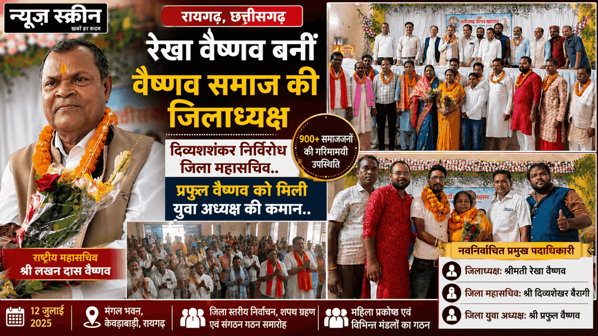 Raigarh News : छत्तीसगढ़ वैष्णव महासभा रायगढ़ चुनाव: रेखा वैष्णव जिलाध्यक्ष, दिव्यशेखर बैरागी महासचिव और प्रफुल वैष्णव युवा अध्यक्ष निर्वाचित